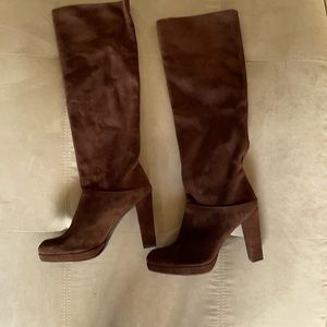 Stuart Weitzman platform knee high suede boots.